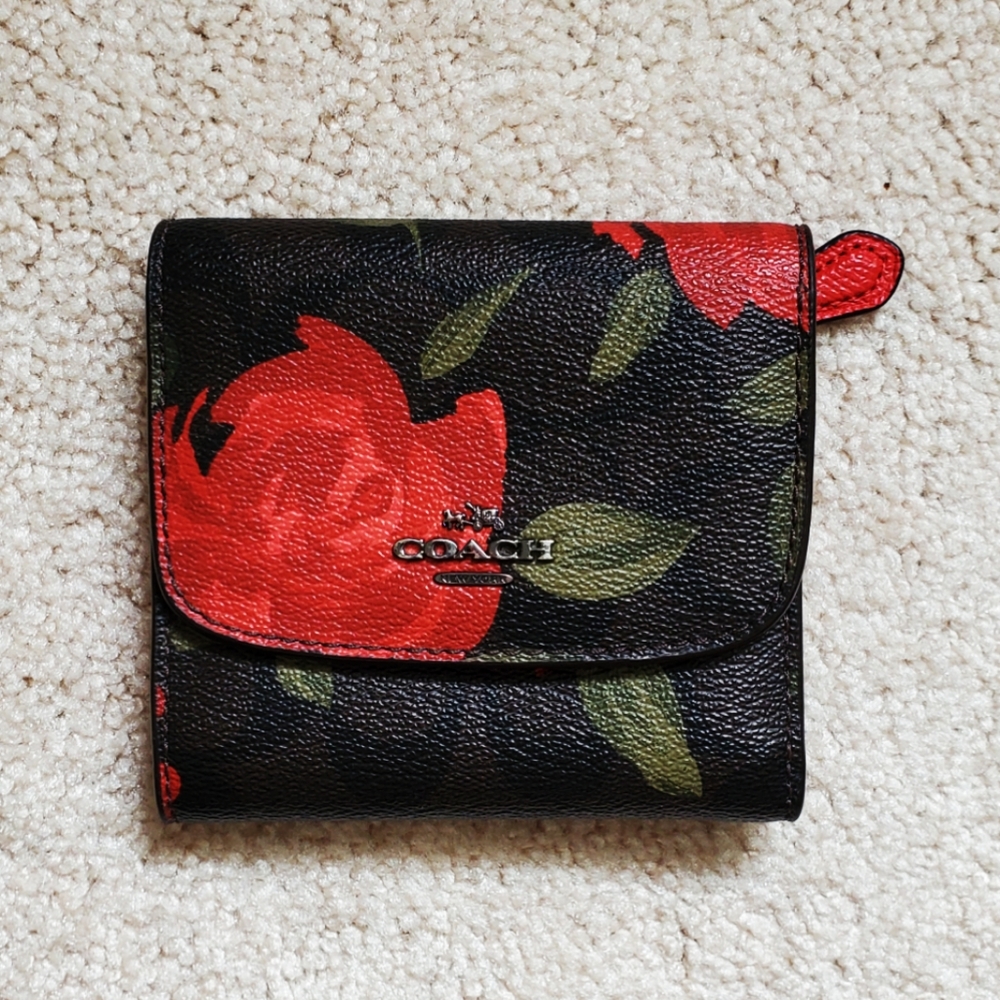 COACH Camo Rose Small Trifold Wallet